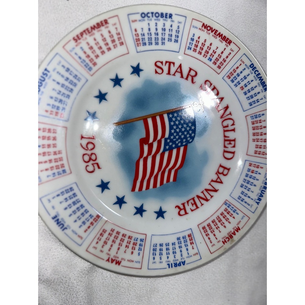 Vintage 1985 Star Spangled Banner Calendar Plate Spencer Gifts Americana Decor